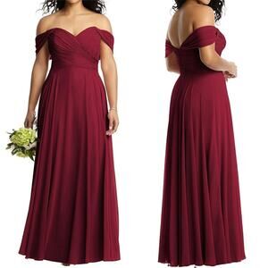 Dessy Collection Off Shoulder Draped Chiffon Maxi Dress Burgundy Women's 4 $284